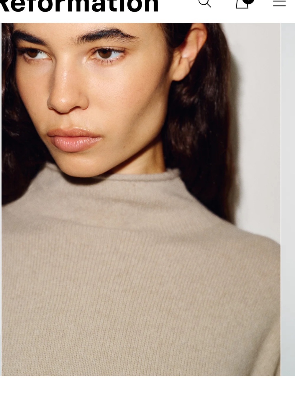 Reformation Trista Cashmere Mock Neck Sweater - Wheat - Small - NWT - Picture 2 of 6